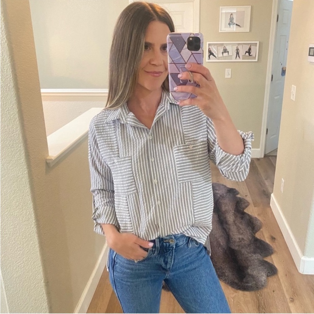 Adyson Parker gray white striped button up shirt